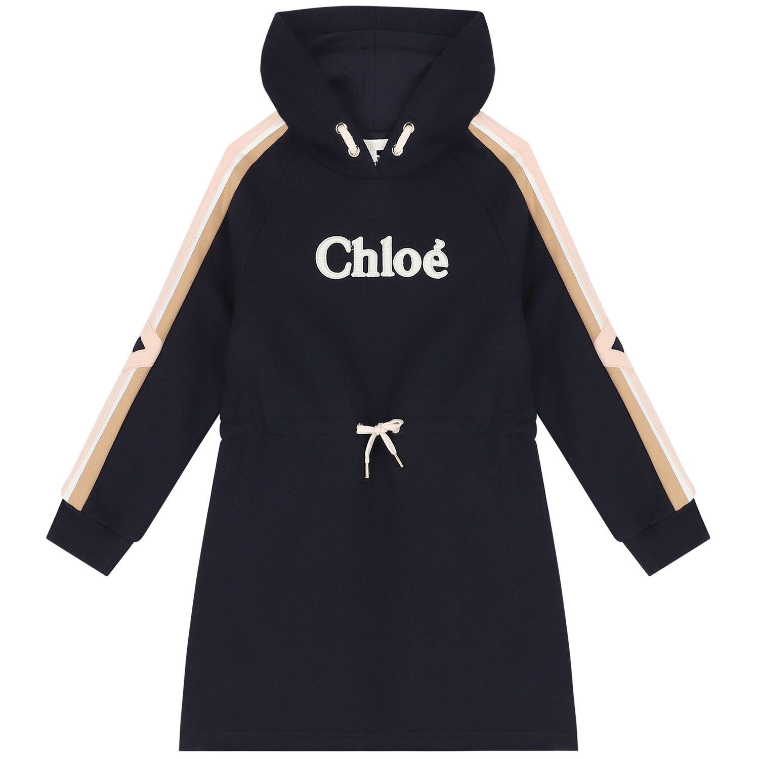 Girls Navy Blue Logo Hooded Dress, 1, hi-res