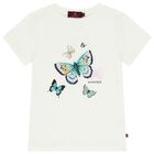 Girls Ivory Butterflies Logo T-Shirt, 1, hi-res
