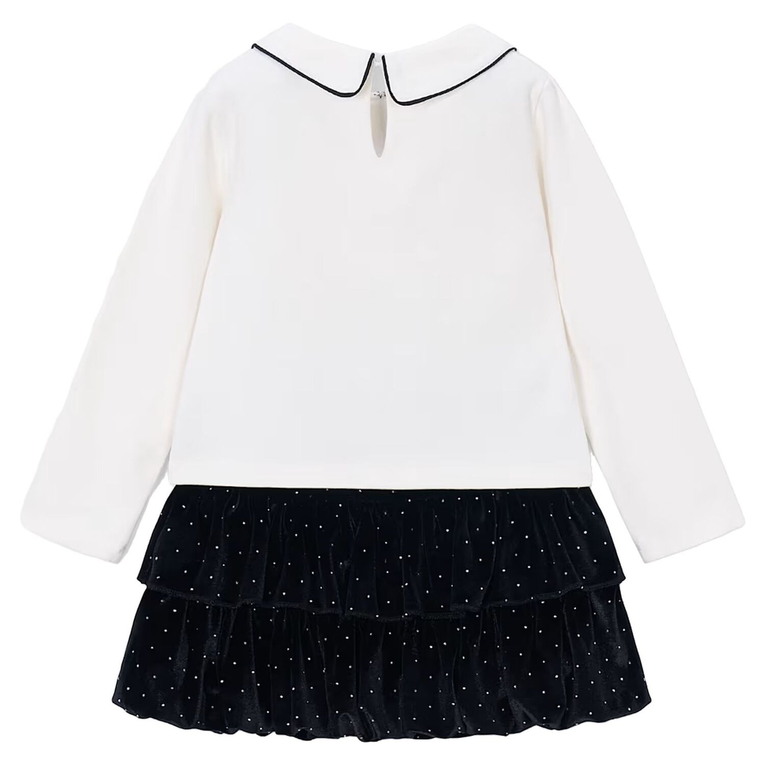 Girls White & Black Velvet Skirt Set, 1, hi-res