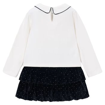 Girls White & Black Velvet Skirt Set