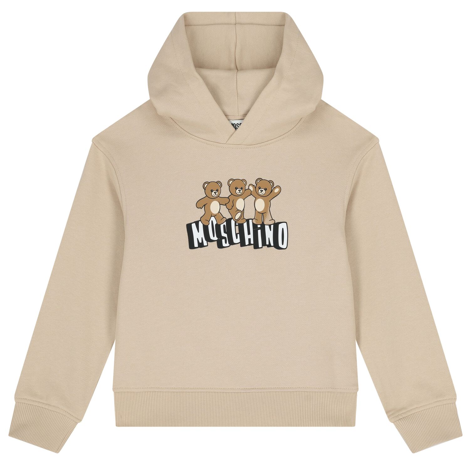 Beige Teddy Bear Logo Hooded Top, 1, hi-res