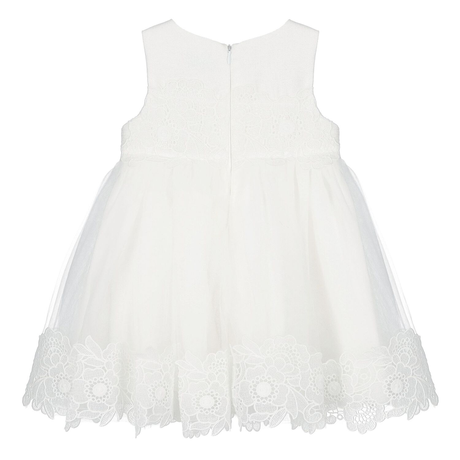 Younger Girls White Embroidered Tulle Dress, 1, hi-res image number null