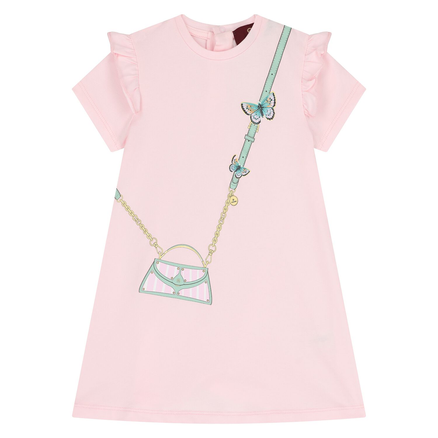 Younger Girls Pink Bag Logo Dress, 3, hi-res