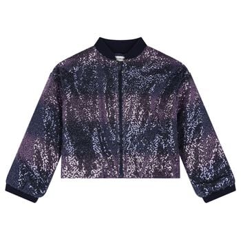 Girls Navy Blue Sequin Zip Up Top