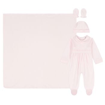 Baby Girls Pink Smocked Babygrow Gift Set