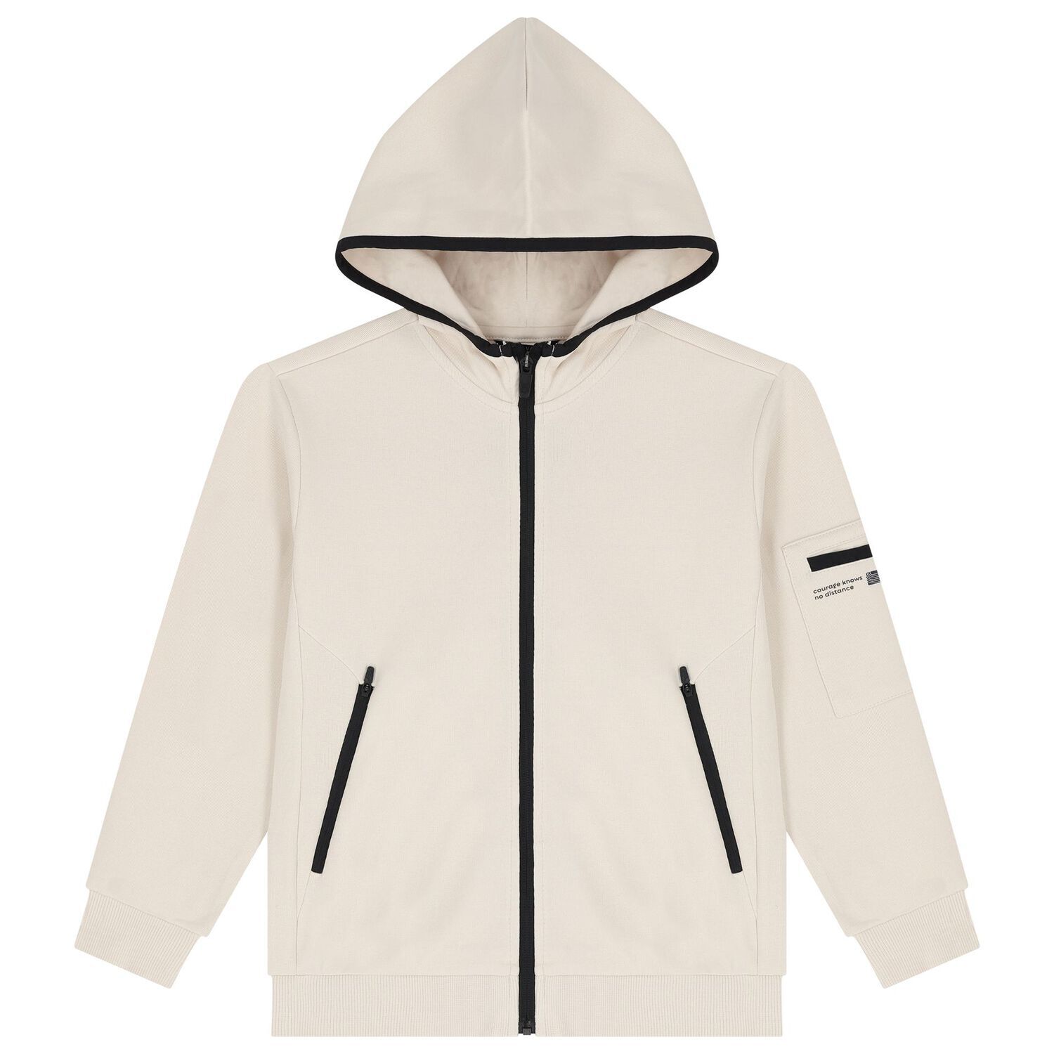 Boys Beige Zip-Up Hooded Top, 1, hi-res
