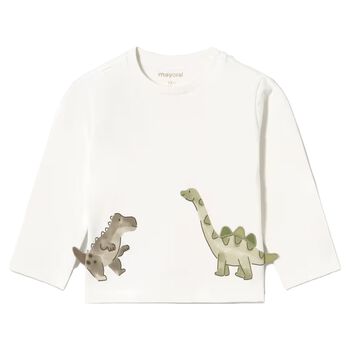 Younger Boys Ivory Dinosaur Long Sleeve Top