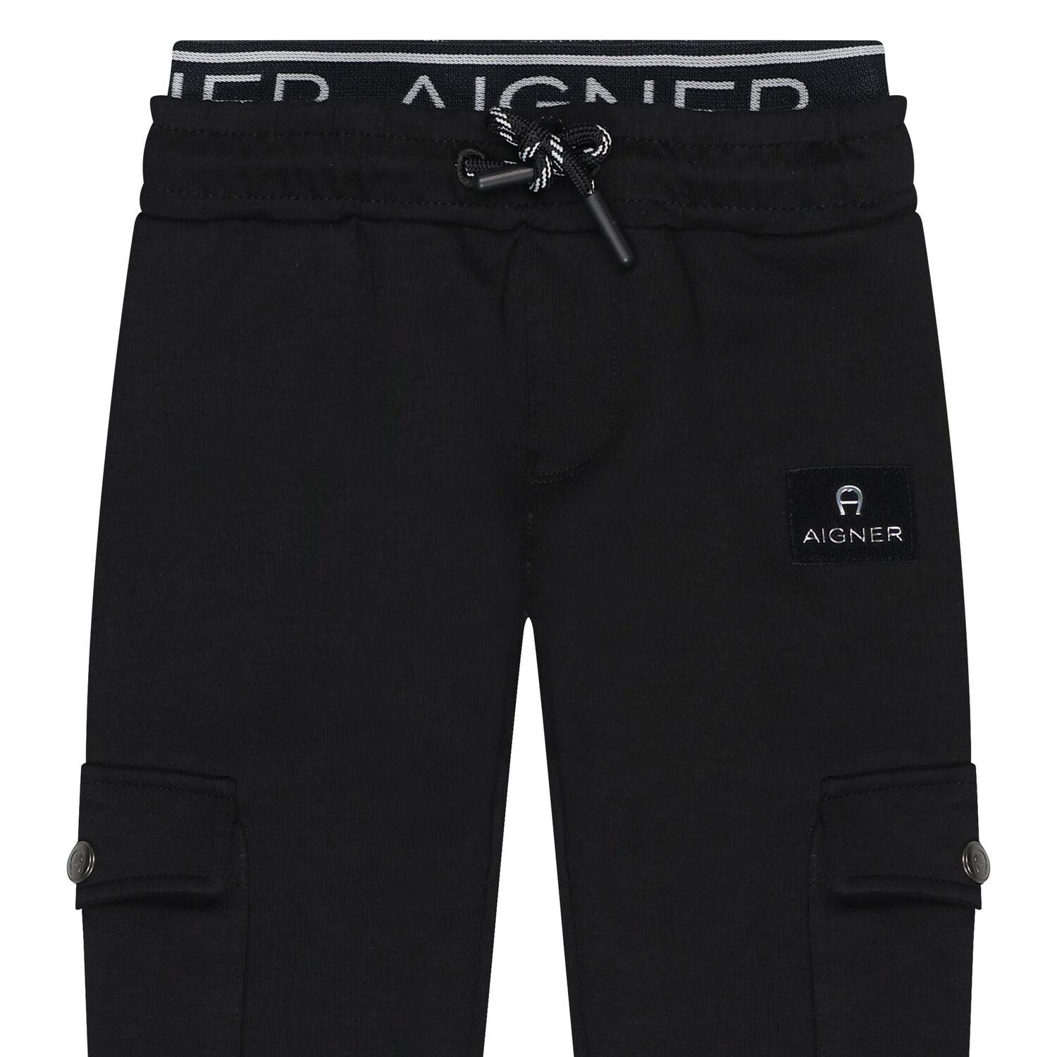 Younger Boys Black Logo Joggers, 1, hi-res