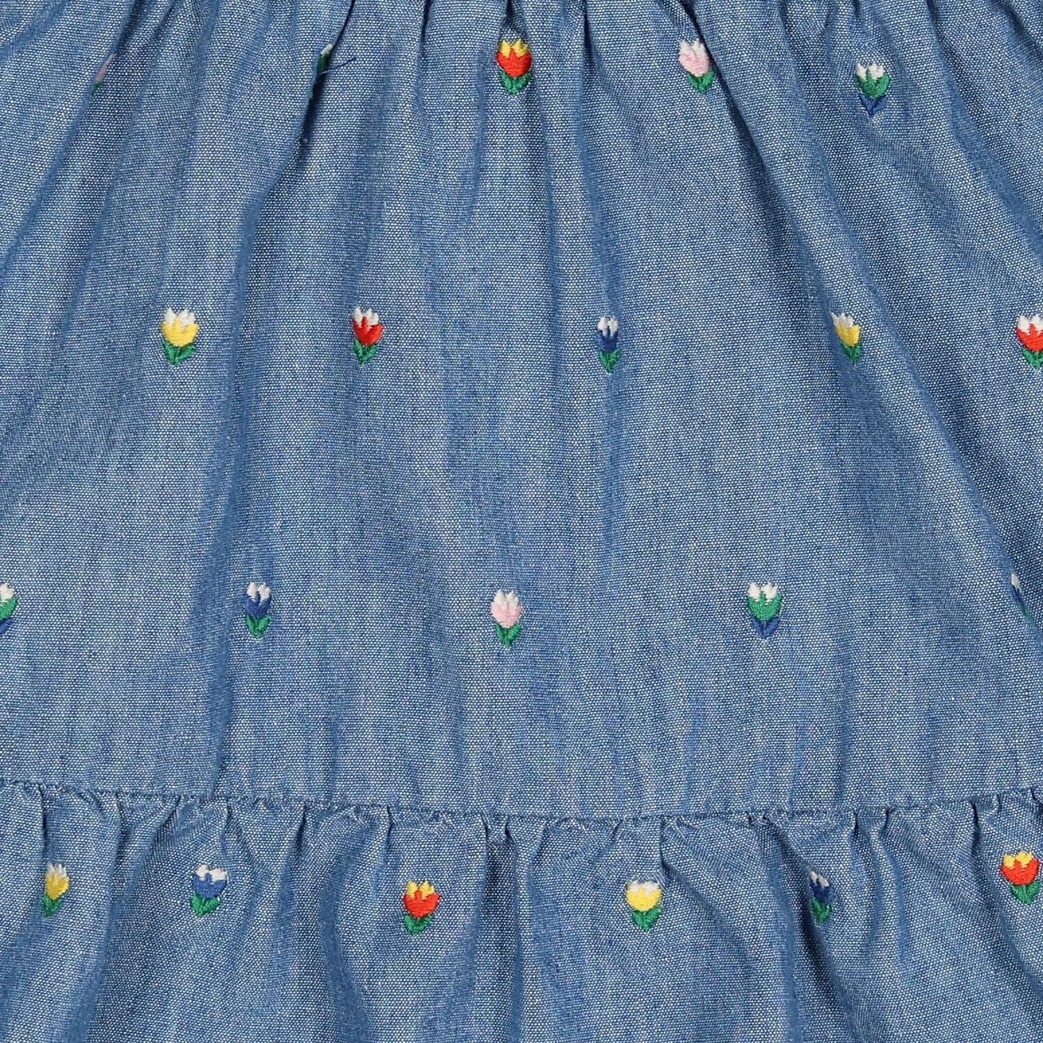 Girls Denim Blue Floral Skirt, 1, hi-res