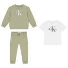 Baby Boys Green & White Tracksuit 3-Piece Set, 6, hi-res
