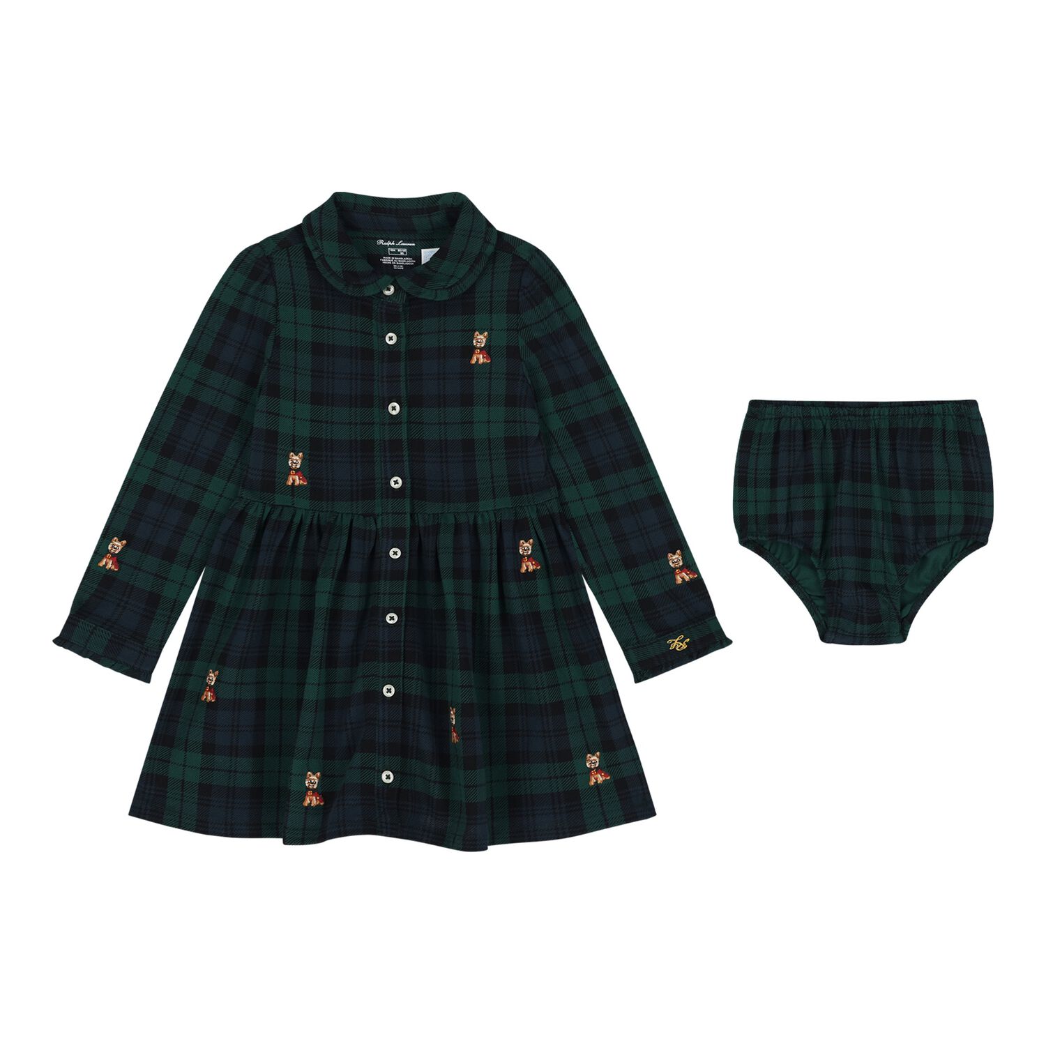 Baby Girls Green & Black Tartan Dress Set, 1, hi-res