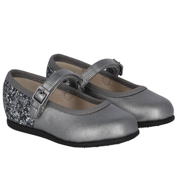 Girls Silver Embellished Ballerina Shoes