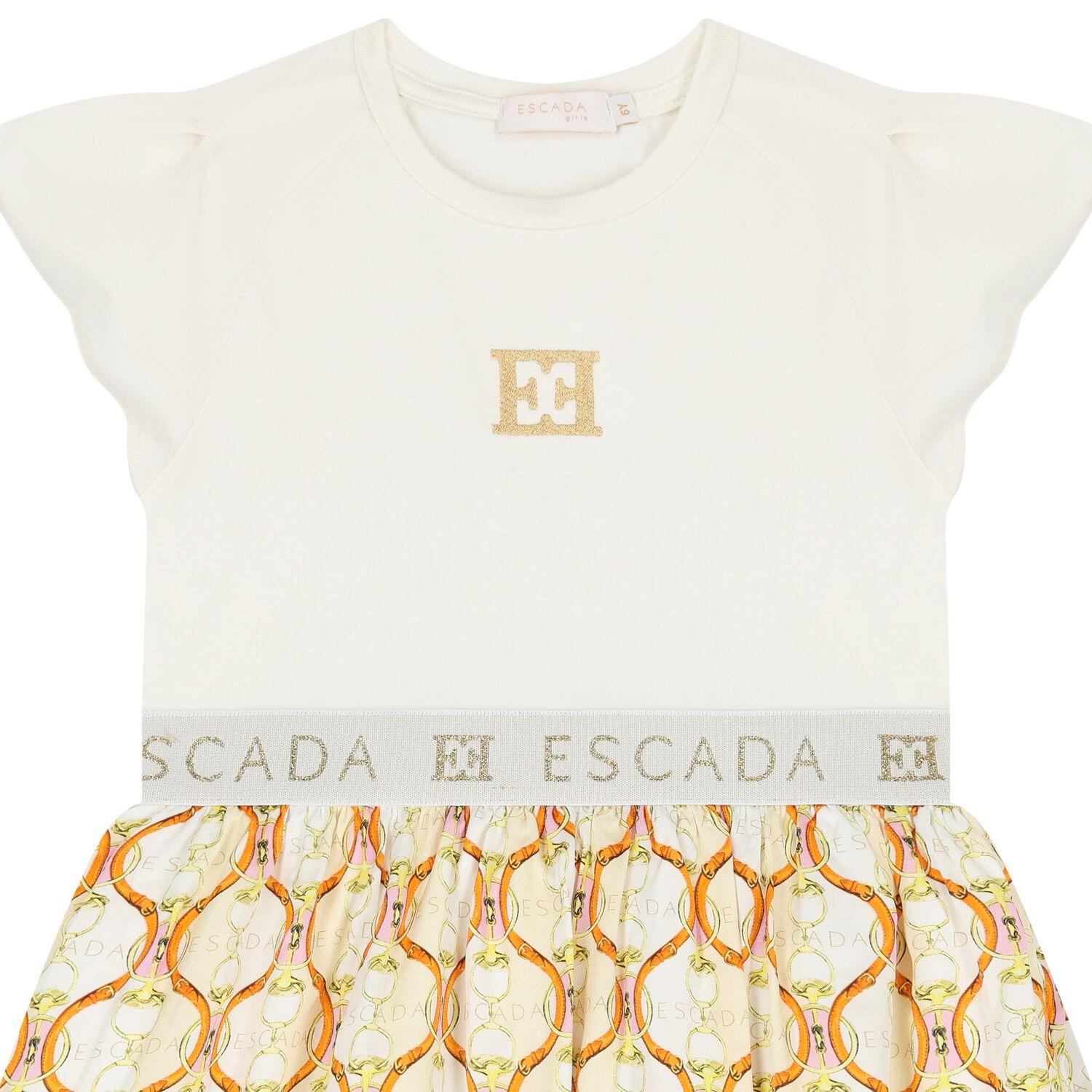 فستان بنات بالشعار باللون العاجي والبيج, 1, hi-res