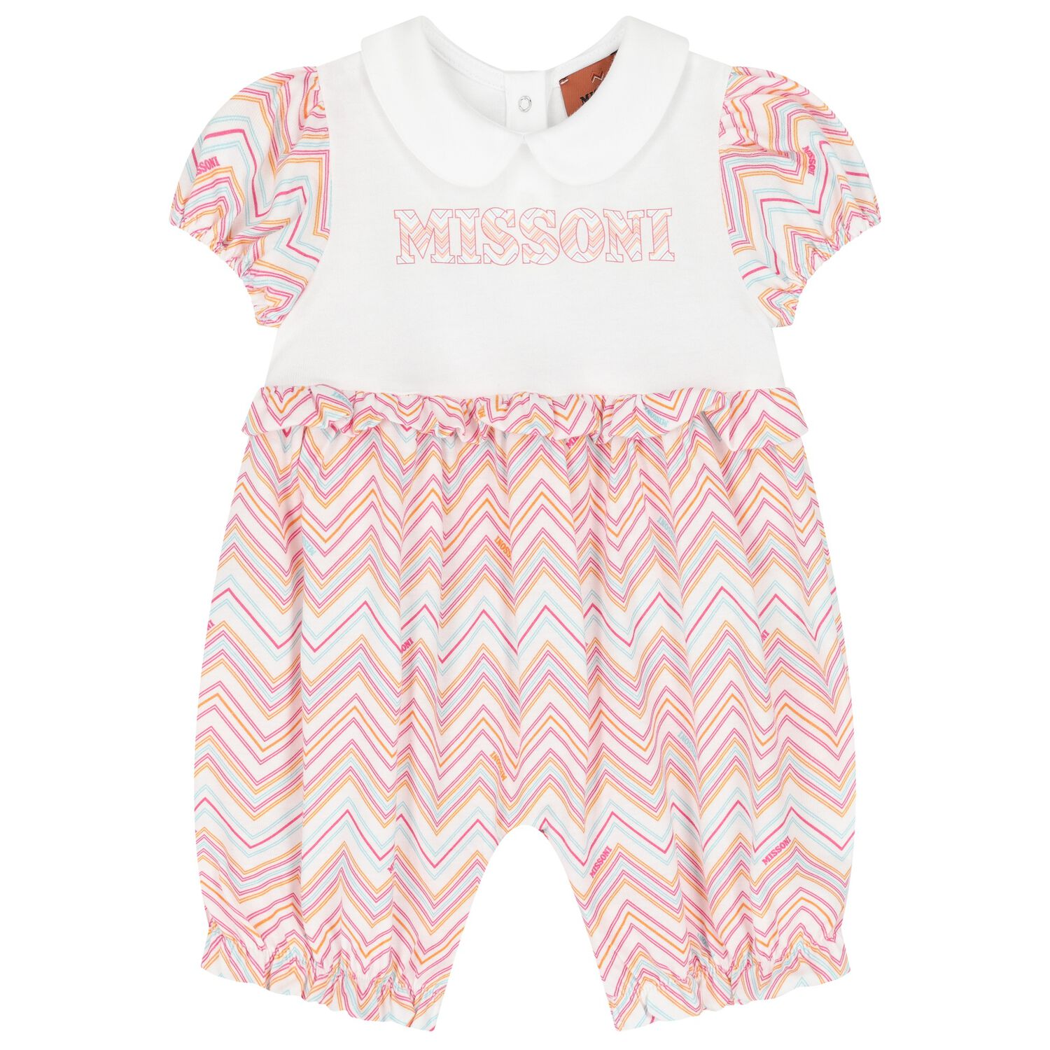 Baby Girls White Logo Romper, 1, hi-res