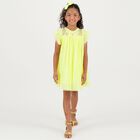 Girls Yellow Pleated Tulle Dress, 2, hi-res