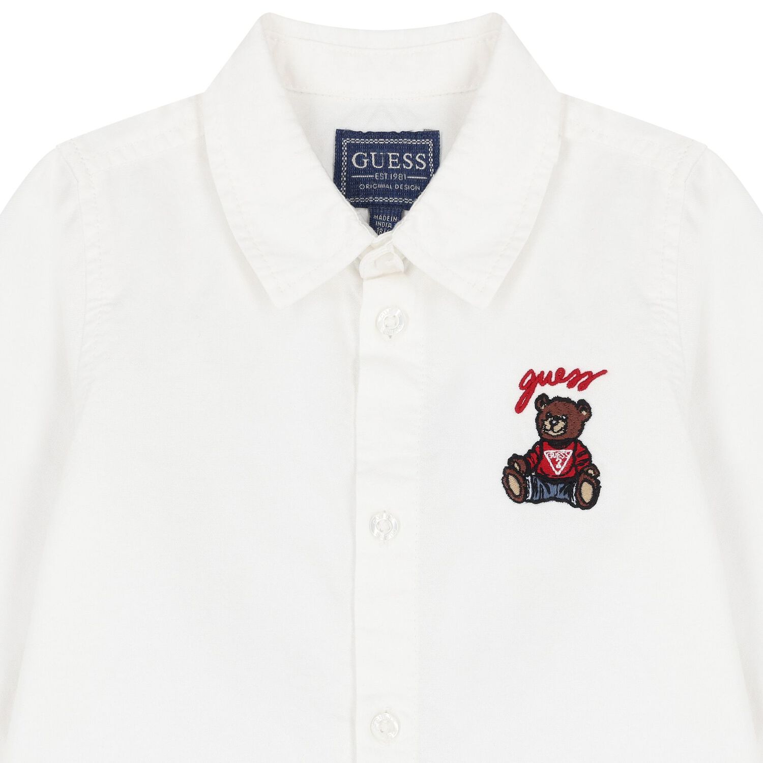 Baby Boys White Teddy Bear Logo Shirt, 1, hi-res