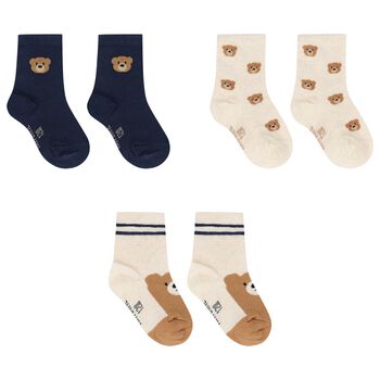 Younger Boys Navy Blue & Ivory Socks ( 3-Pack )