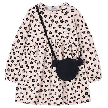 طقم فستان بنقشة جلد النمر باللون البيج للبنات