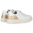 Girls White & Gold Logo Trainers, 1, hi-res
