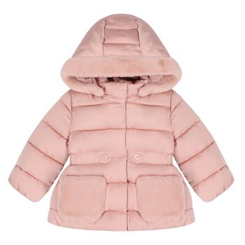 Younger Girls Pink Hooded Puffer Coat 