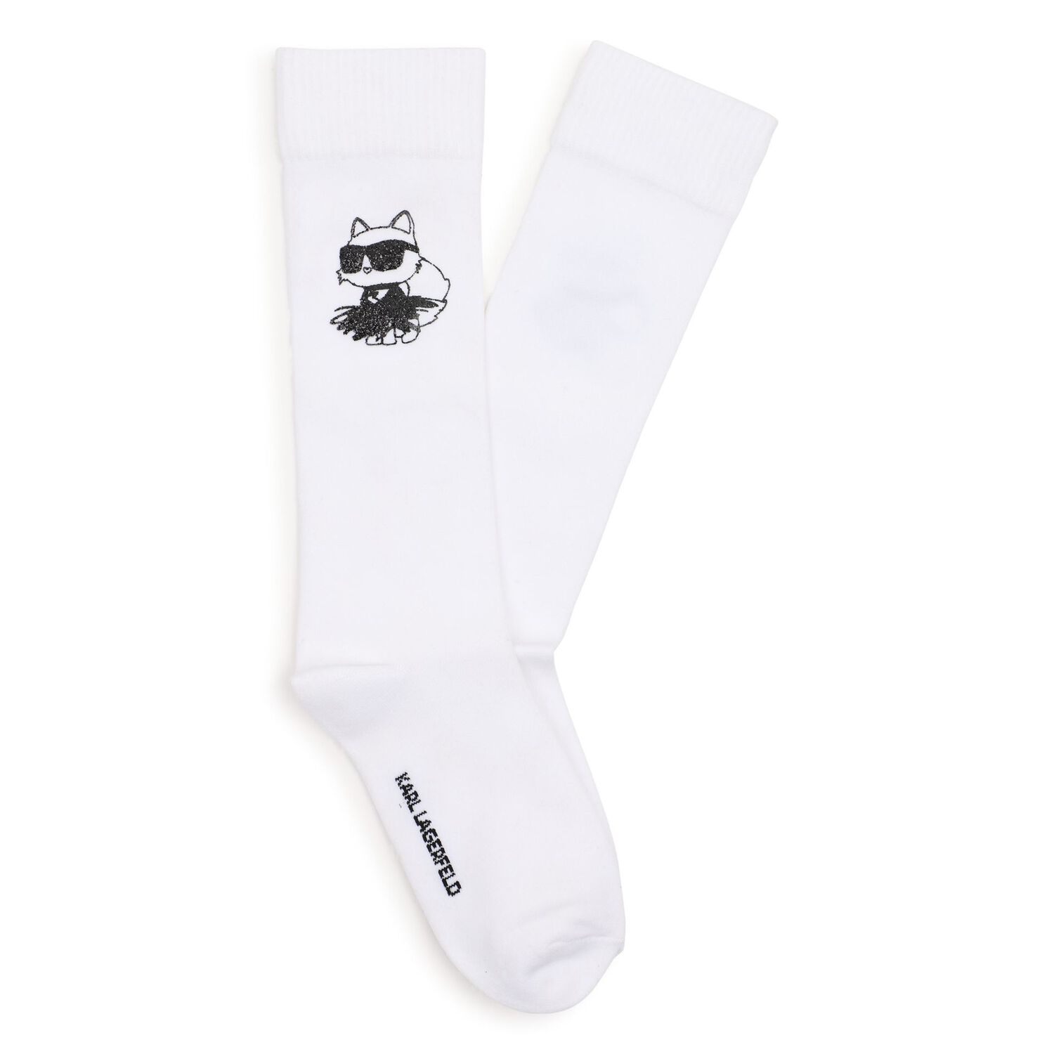 Girls White Choupette Logo Socks, 1, hi-res