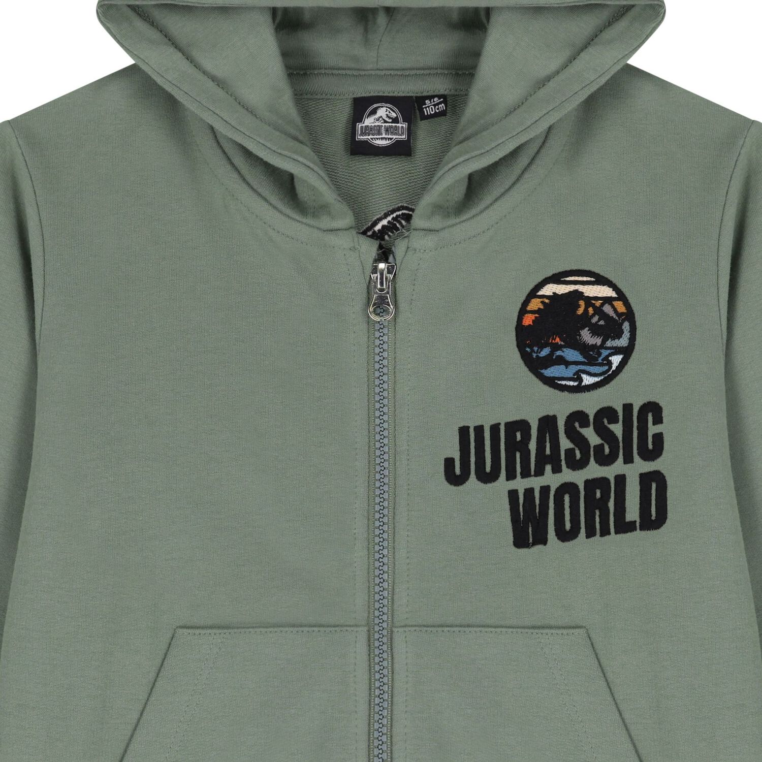 Boys Green Dinosaur Hooded Zip Up Top, 1, hi-res image number null