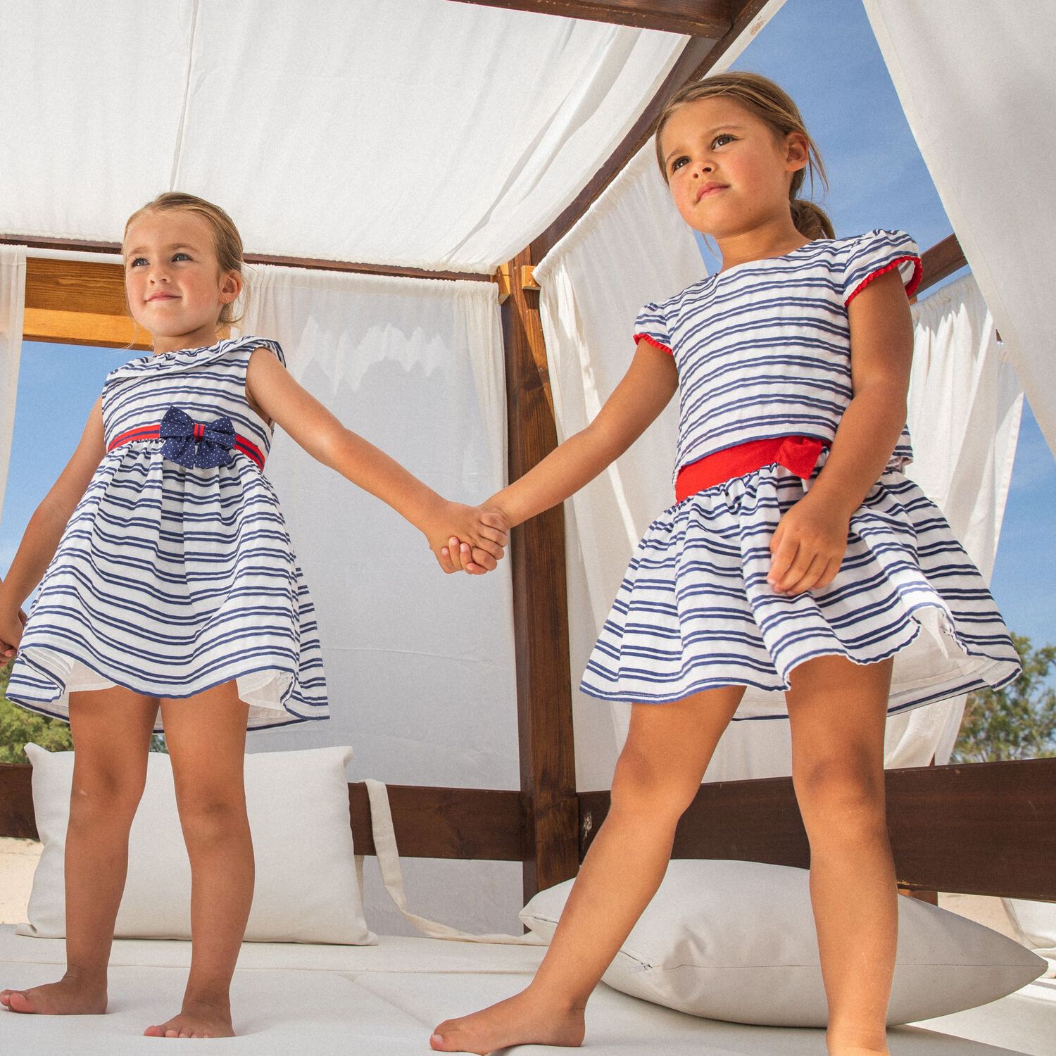 فستان بنات مخطط باللون الأبيض والكحلي, 1, hi-res image number null