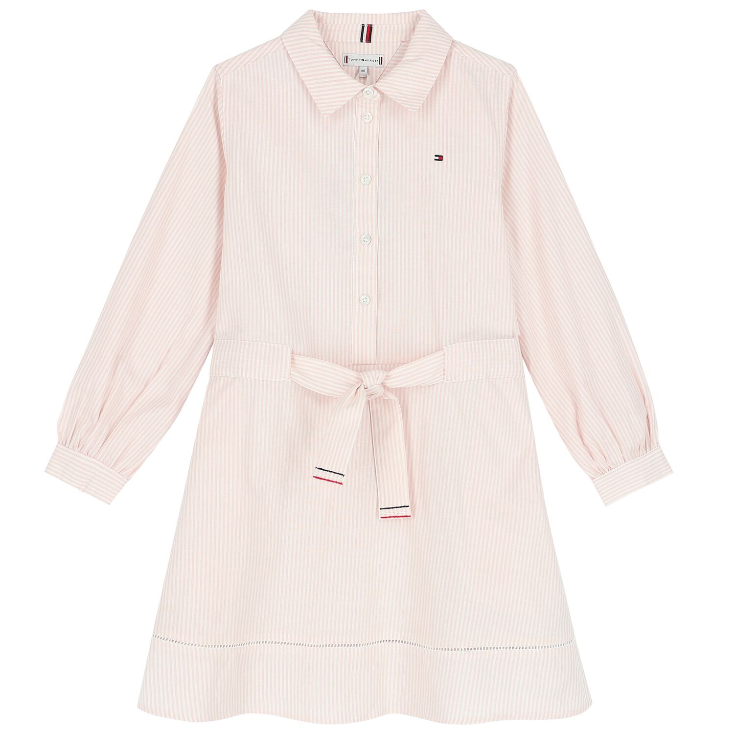 فستان بنات بالشعار مخطط باللون الوردي والأبيض, 1, hi-res