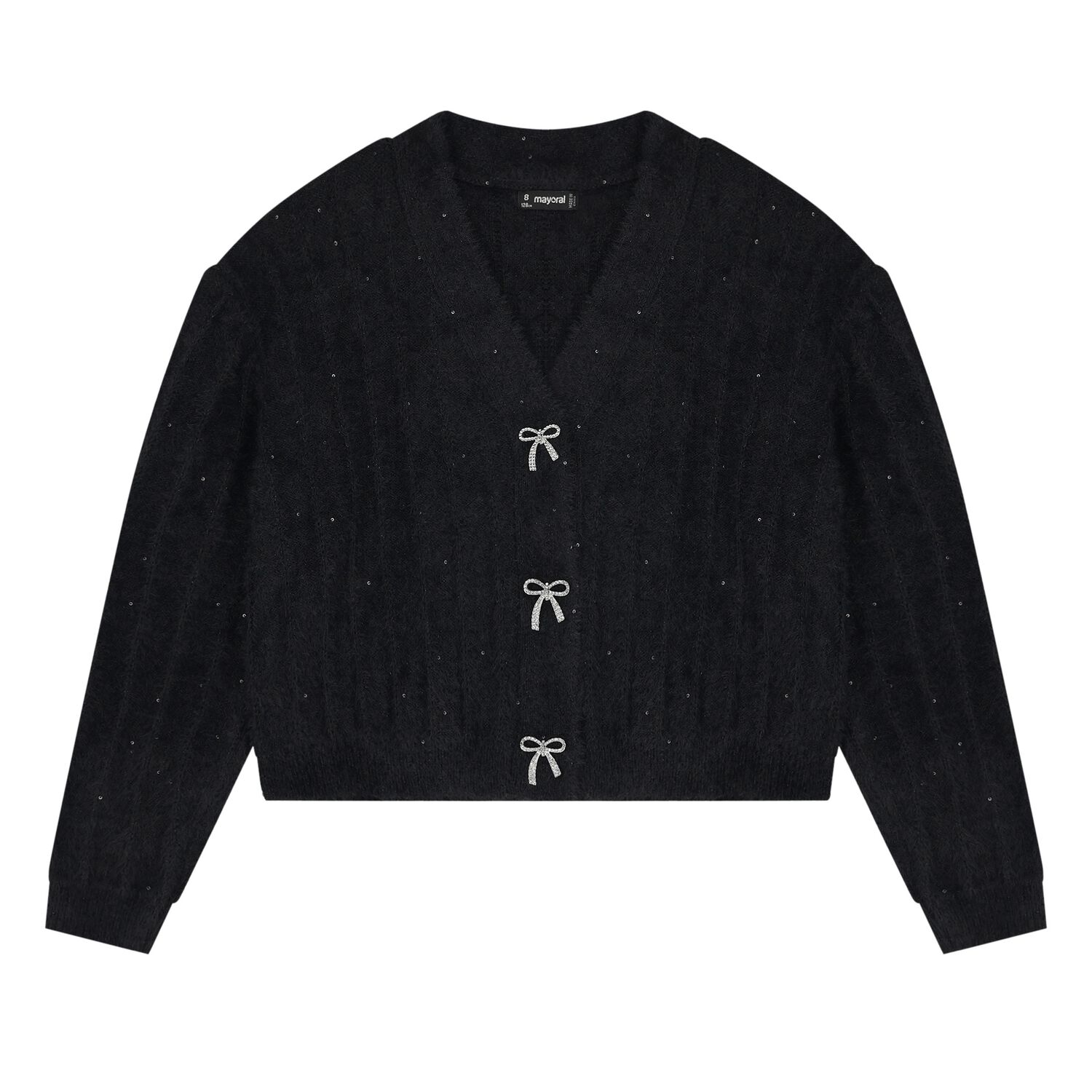 Girls Black Sequin Knit Cardigan, 2, hi-res