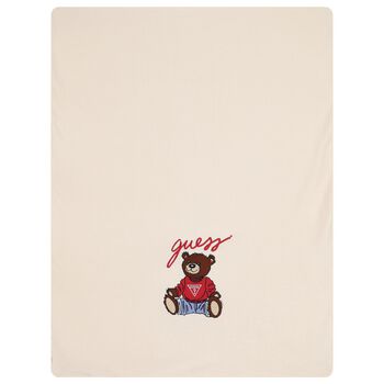 Beige Logo Teddy Bear Knitted Blanket