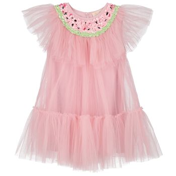 Girls Pink Logo Tulle Dress