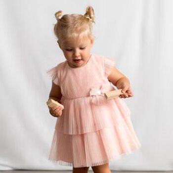 Younger Girls Pink Pleated Tulle Dress