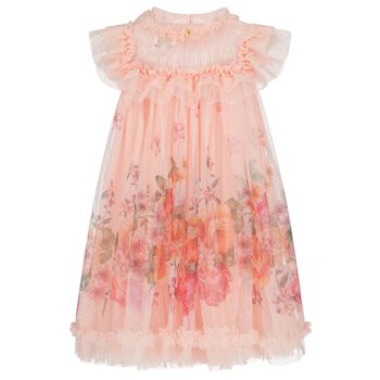 Girls Pink Floral Tulle Dress 