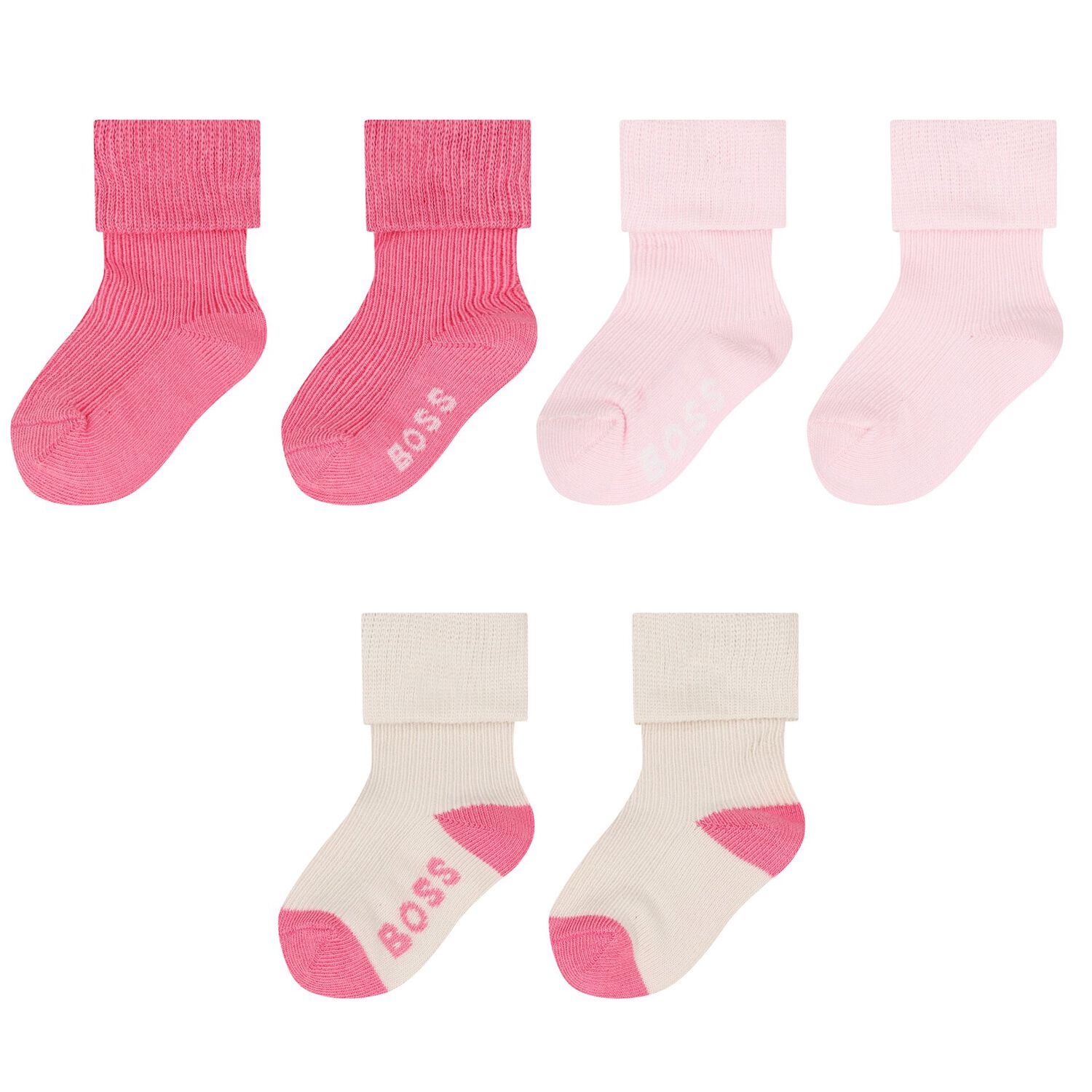 Baby Girls Pink & Beige Logo Socks ( 3-Pack ) , 1, hi-res