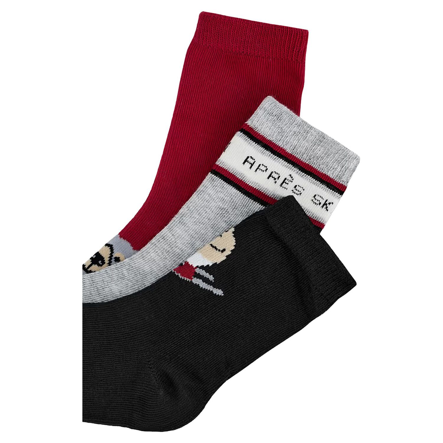 Boys Red, Grey & Black Polar Bear Socks ( 3-Pack ) , 2, hi-res