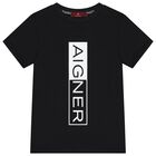 تيشيرت أولاد بالشعار باللون الأسود, 1, hi-res