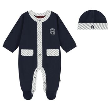 Baby Boys Navy Blue Logo Babygrow Gift Set