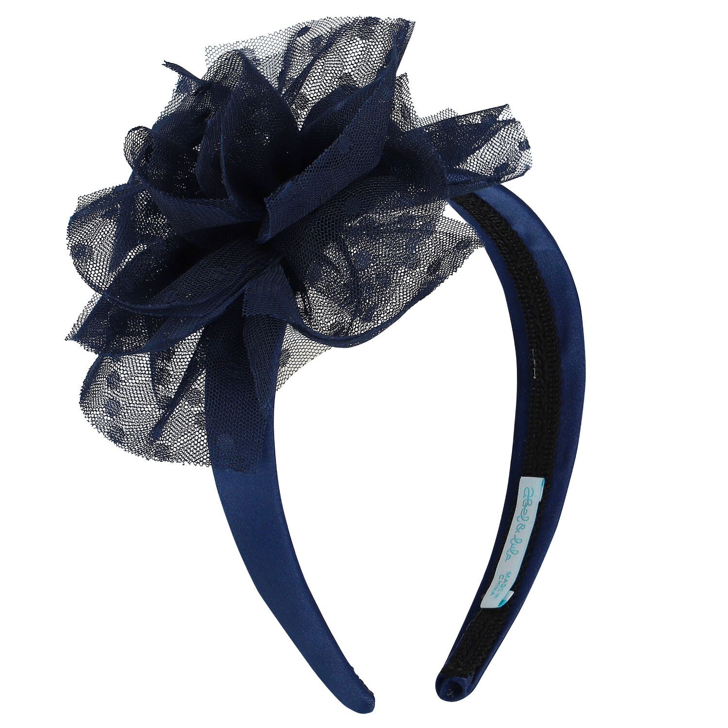 Girls Navy Blue Tulle Flower Headband, 3, hi-res