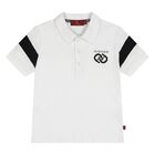 Younger Boys White & Black Logo Polo Shirt, 1, hi-res