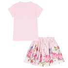 Girls Pink & White Floral Skirt Set, 1, hi-res