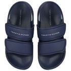 Boys Navy Blue Logo Sandals, 1, hi-res
