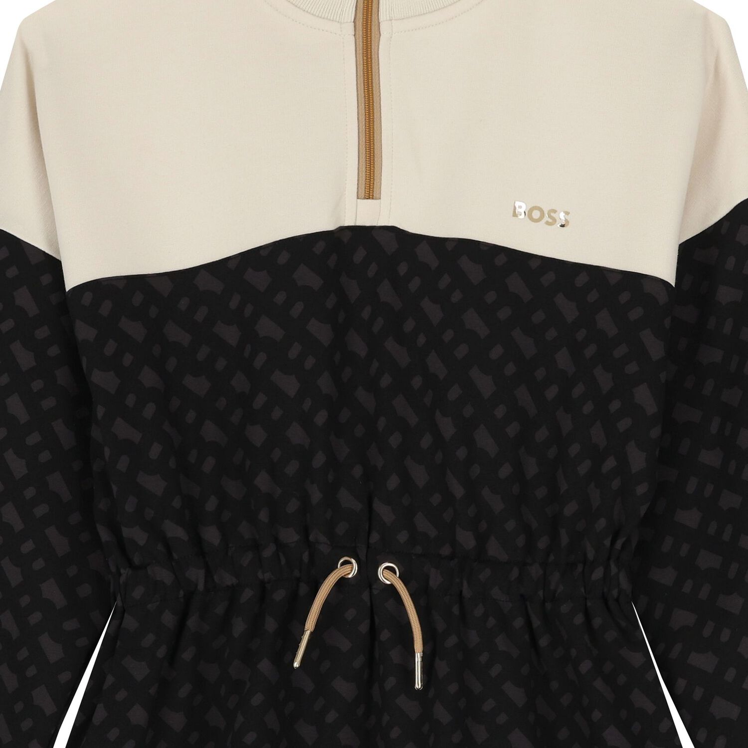 Girls Ivory & Black Logo Dress, 1, hi-res