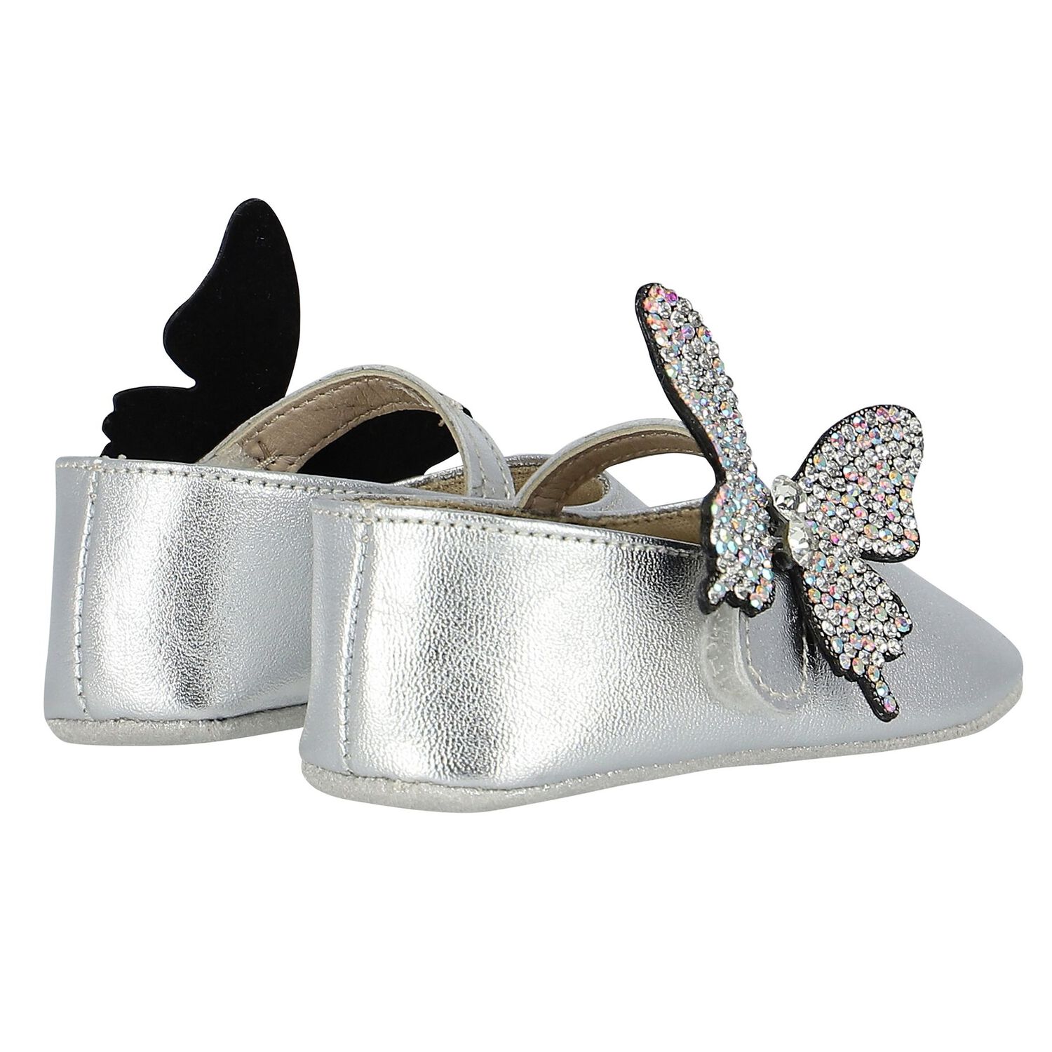 Baby Girls Silver Butterfly Shoes, 1, hi-res image number null