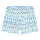 Younger Boys White & Blue Zig Zag Swim Shorts, 1, hi-res