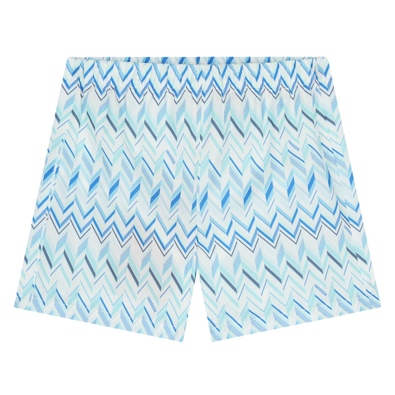 Younger Boys White & Blue Zig Zag Swim Shorts, 1, hi-res