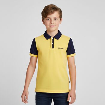 Boys Yellow & Navy Blue Logo Polo Shirt, 1 Boys Yellow & Navy Blue Logo Polo Shirt