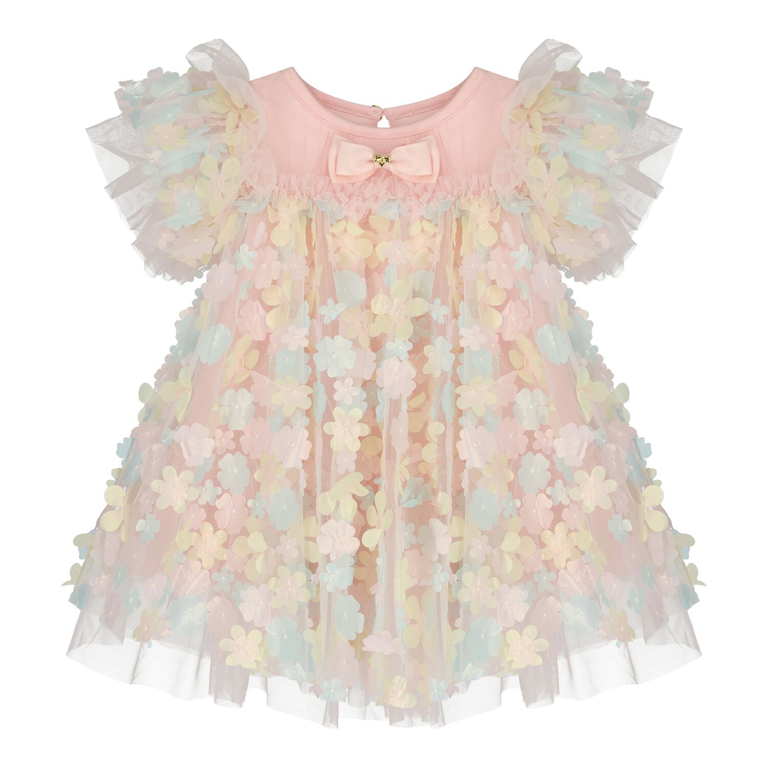Baby Girls Pink Tulle Flowers Dress, 1, hi-res