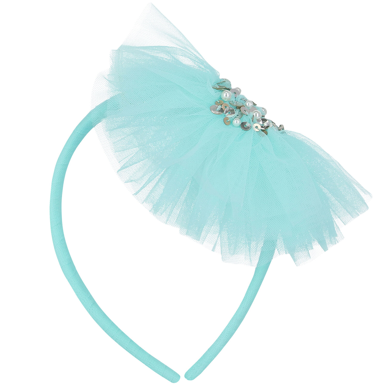 Girls Aqua Tulle Headband, 1, hi-res image number null