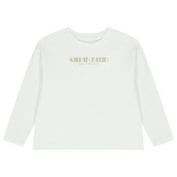 Girls White Logo Long Sleeve Top