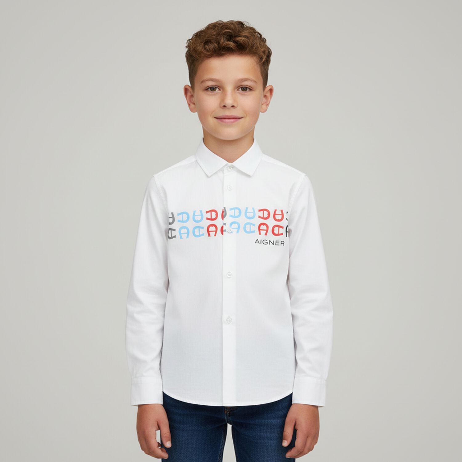 Boys White Logo Shirt, 1, hi-res image number null